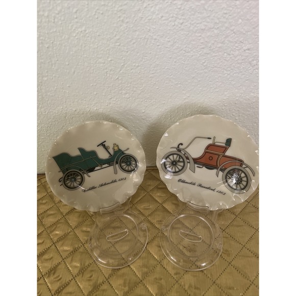 Other - Set 2 Automobile Ceramic Porcelain Mini Plates Vintage Cadillac Oldsmobile 1903
